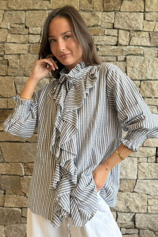 Nantucket Ruffle Blouse Charcoal /15=